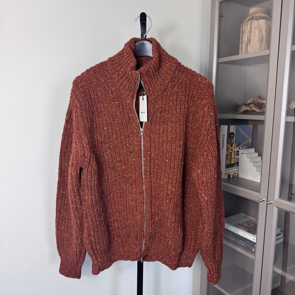 HOWLIN Loose Ends Mars Wool Sweater Medium NEW Orange Marled Tweed Zip Up Jacket